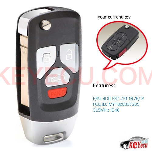 Upgraded Replacment Flip Remote Key Fob for Audi TT A4 A6 A8 9705 FCC
