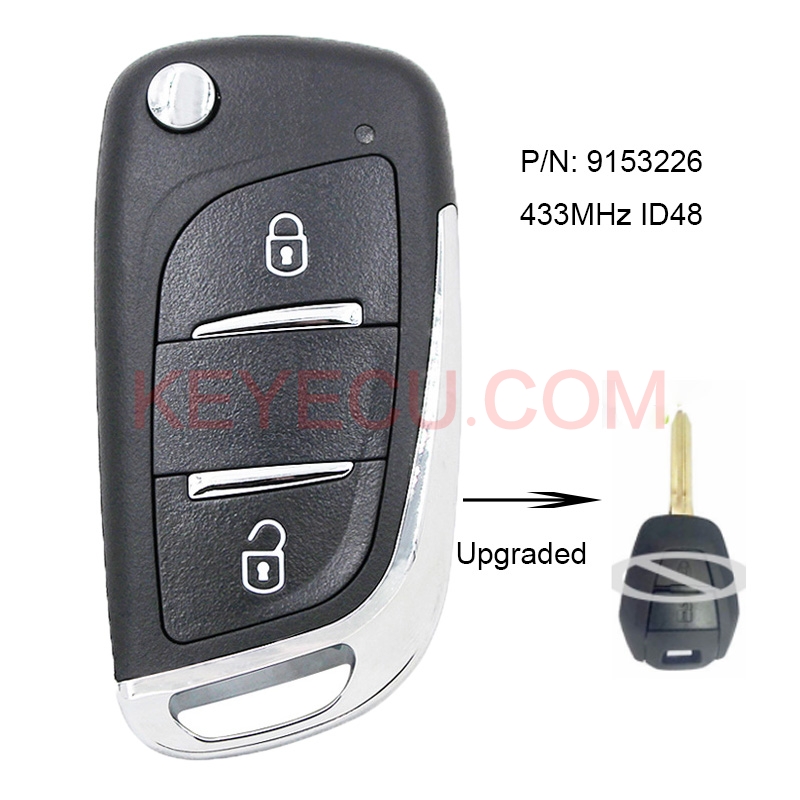 Upgraded Flip Remote Key Fob 2 Button 433MHz ID48 for Vauxhall Omega