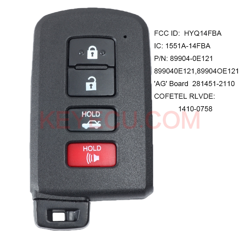 Smart Remote Key Fob For Toyota Highlander 2014-2019 - HYQ14FBA - 281451-2110 - Black
