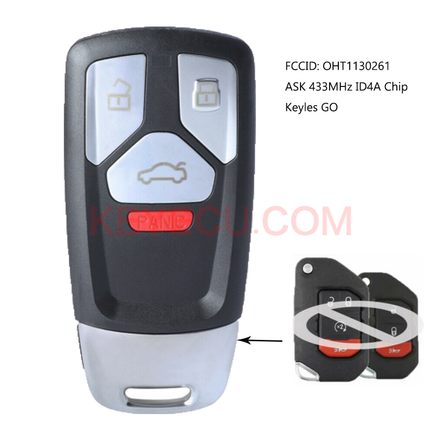 Upgrade Smart Proximity Remote Key ASK 433MHz 4A FOB for Jeep Wrangler