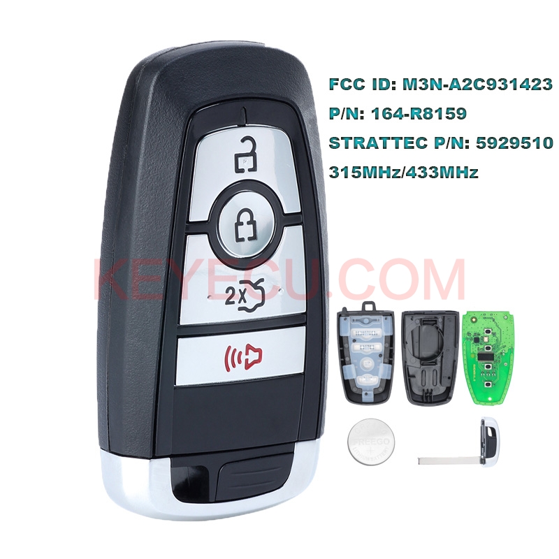 Smart Remote Car Key Fob 315MHz for Ford Mustang 2017-2018 P/N:164