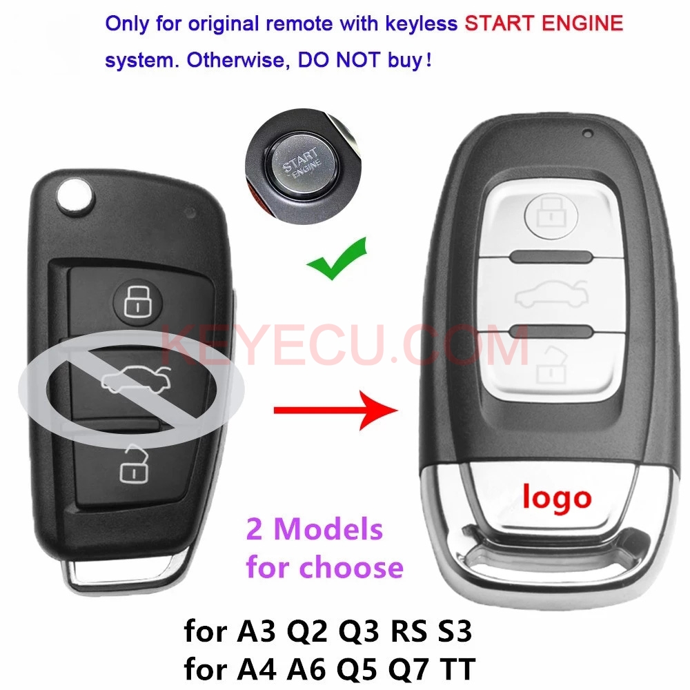Upgraded Keyless Smart Remote Key Shell Case Cover 3 Buttons for Audi ...