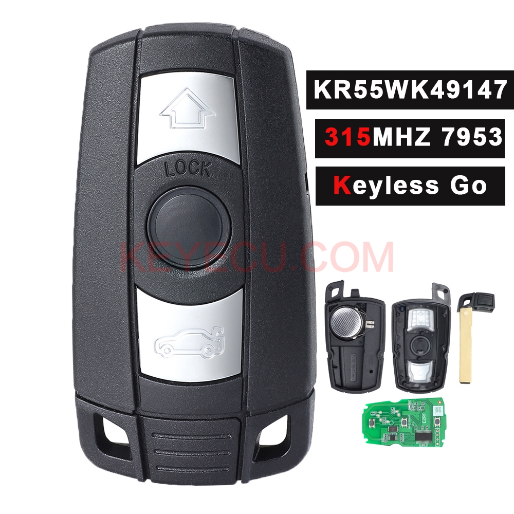 Keyless-Go 315MHz PCF7953 Chip Smart Remote Key 3 Button for BMW CAS3 3 ...