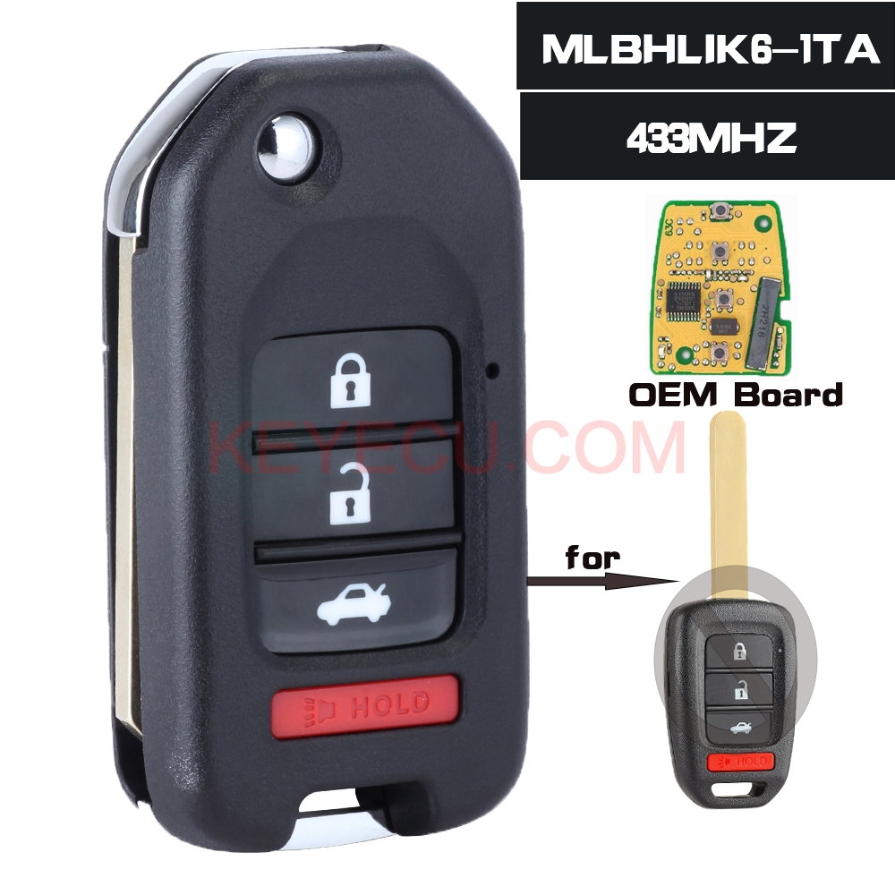FCC ID: MLBHLIK6-1TA Upgraded Flip Remote Key 433MHz for Honda Civic