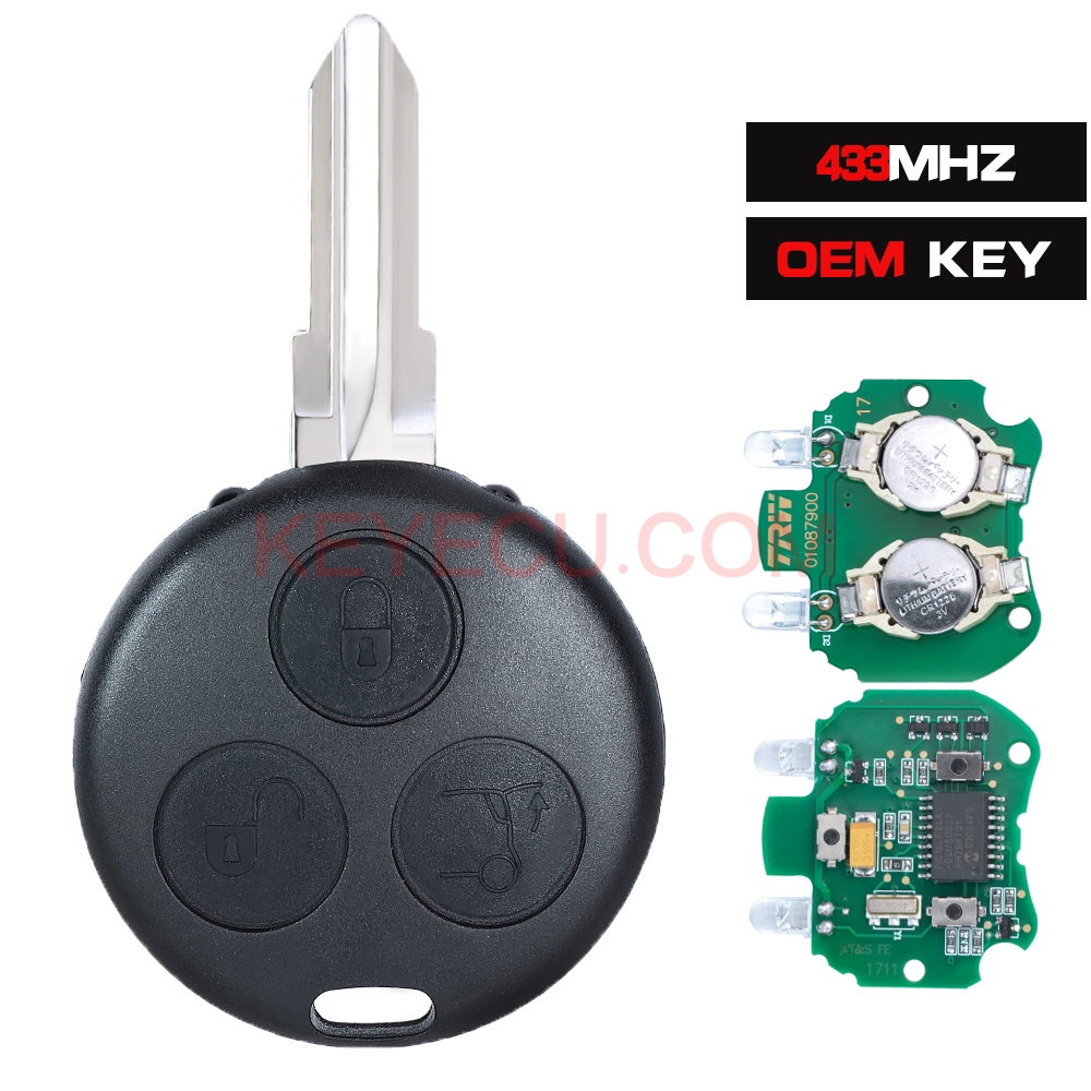 Smart Key Remote With Module OEM Remote Key 433MHz 3 Button for Smart Fortwo Forfour City With 2 ...