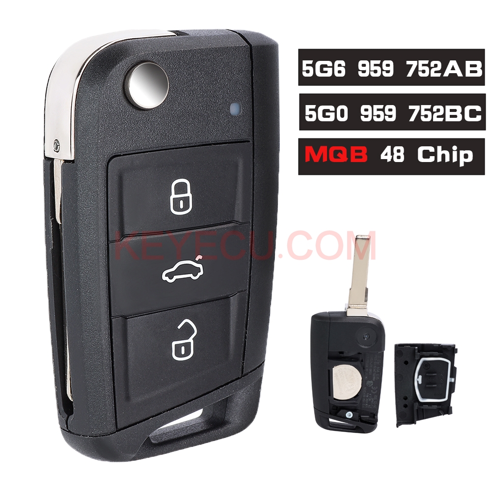 Keygo Gs22 059 Keyless Go 5G6 959 752AB /5G0 959 752BC Smart Remote Key Fob 434MHz MQB ...